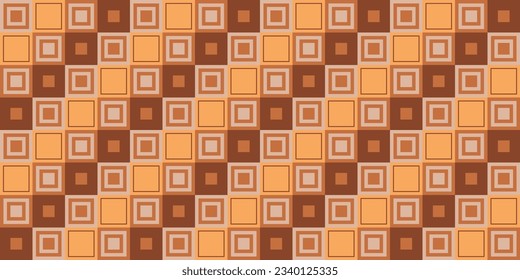 Checkerboard diagonal pattern. Diagonal brown tiles going one after the other. Vector and seamless pattern with brown square tiles.