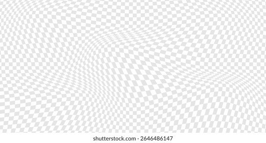 Checkerboard distorted pattern. Abstract warped effect background. Y2k wavy design for banner. Black and white psychedelic print. Optical illusion. Vector illustration