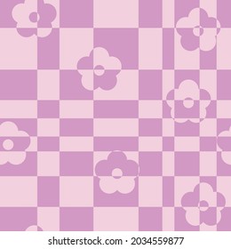 Checkerboard Flower Floral Abstract Fun Trendy Aesthetic Seamless Wallpaper Pattern