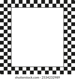 Checkerboard frame. Black white border. Simple square pattern. Vector illustration.