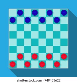 Checkerboard game with checkers.Vector flat design.