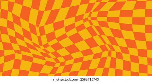 Checkerboard groovy background. Vintage trippy chess pattern. Swirl y2k checkerboard background. Vector illustration