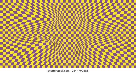 Checkerboard groovy background. Vintage trippy chess pattern. Swirl y2k checkerboard background.  Trippy hypnotic art, vector surreal texture. eps 10 
