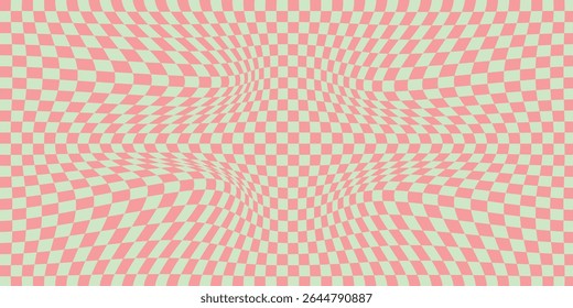 Checkerboard groovy background. Vintage trippy chess pattern. Swirl y2k checkerboard background.  Trippy hypnotic art, vector surreal texture. eps 10 