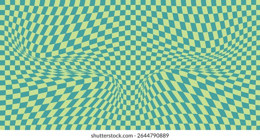 Checkerboard groovy background. Vintage trippy chess pattern. Swirl y2k checkerboard background.  Trippy hypnotic art, vector surreal texture. eps 10 