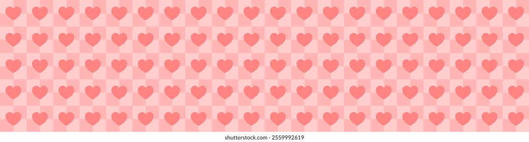 Checkerboard with hearts vector background. Retro chessboard romantic design template