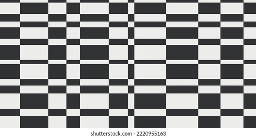 The checkerboard pattern is black and white with different sized rectangles. Vector of checkered striped rectangles. Pattern for seamless print.