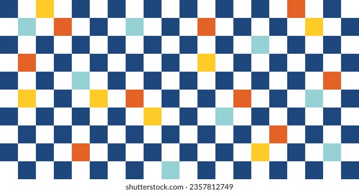A checkerboard pattern of blue checks, with occasional splashes of other colors. Stylish seamless and vector checkered pattern canvas.