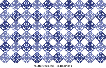 Checkerboard  pattern with flowers, seamless pattern with blue and purple gray flowers, light blue flower on block of blue background background design for fabric print, ceramic Japanese style check