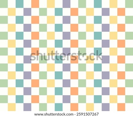 Checkerboard pattern with muted vintage rainbow colors, inspired by 1950s kitschy aesthetics. Perfect for textiles, wallpapers, stationery, branding, packaging, digital backgrounds, and home decor.