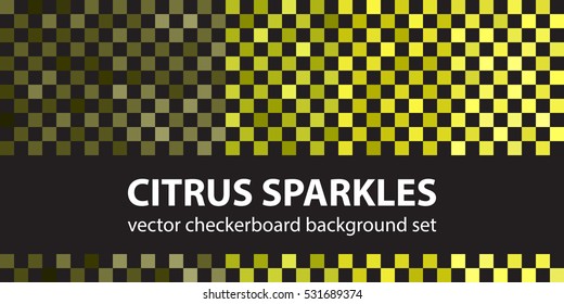 Checkerboard pattern set "Citrus Sparkles". Vector seamless backgrounds