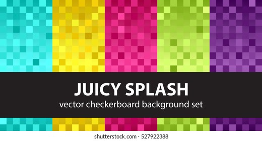 Checkerboard pattern set "Juicy Splash". Vector seamless backgrounds