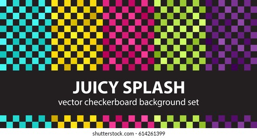 Checkerboard pattern set "Juicy Splash". Vector seamless backgrounds