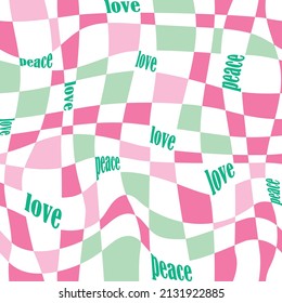 Checkerboard Peace Love Fun Trendy Y2K Psychedelic Background Repeat Pattern Seamless