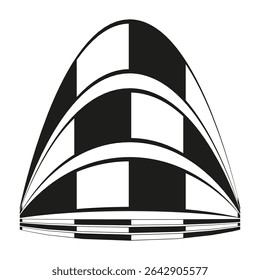 Checkerboard pyramid icon. Tiered structure symbol. Black white Vector. Stacked pattern design.