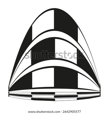 Checkerboard pyramid icon. Tiered structure symbol. Black white Vector. Stacked pattern design.