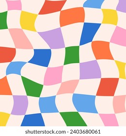 Checkerboard rainbow background. Geometric colorful square texture in vintage y2k style. Gingham vector wallpaper for print templates or textiles.