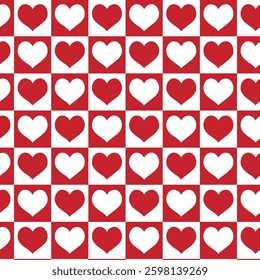 Checkerboard with Red Hearts seamless pattern design