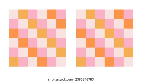 Checkerboard retro groovy background. Geometric pastel square texture in vintage y2k style. Hippie 70s pattern. Plaid pattern background. Pink and yellow colors.