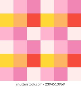 Checkerboard retro groovy background. Geometric pastel square texture in vintage y2k style. Hippie 70s pattern. Plaid pattern background. Pink and yellow colors.