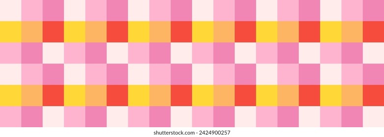 Checkerboard retro groovy background. Geometric pastel square texture in vintage y2k style. Hippie 70s pattern. Plaid pattern background. Pink and yellow colors.