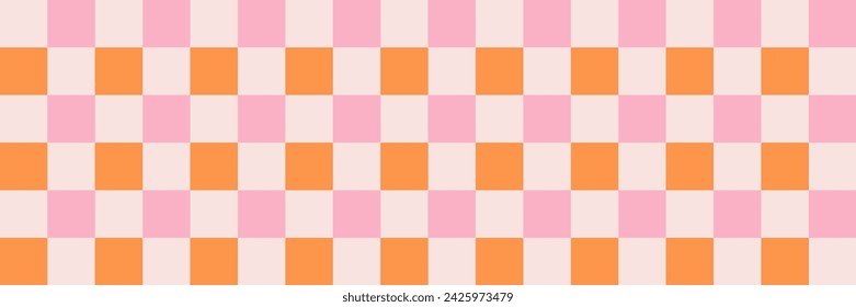 Checkerboard retro groovy background. Geometric pastel square texture in vintage Y2K style. Hippie 70s pattern. Plaid pattern background. Pink and yellow colors.