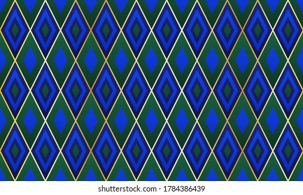 Checkerboard rhombus shapes geometric seamless pattern. Luxury gold grid tile ornament.  Fabric print mosaic rhombus seamless graphid design. Contemporary motif background pattern.