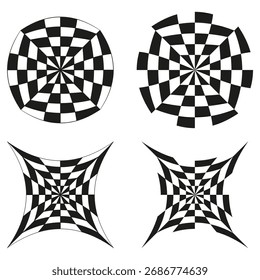 Checkerboard round patterns. Two circle elements. Black white abstract design. Vector visual texture. EPS 10.