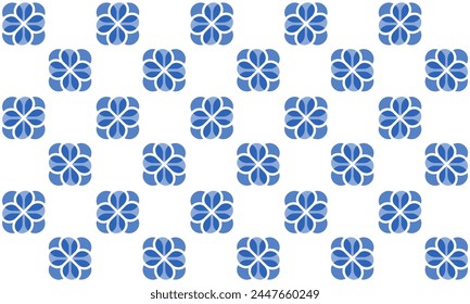 Checkerboard seamless pattern with flowers, seamless pattern with blue and white flowers, light blue flower on block of blue background background design for fabric print, ceramic Japanese style check