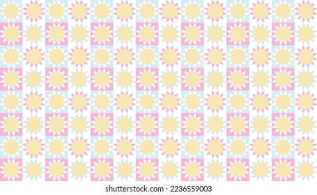 Patrón transparente de tablero de ajedrez con flores de forma geométrica. Fondo vectorial colorido en estilo retro. Estética hippie vintage. Patrón con flores para manteles