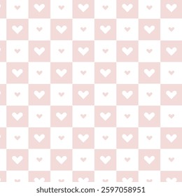 Checkerboard seamless pattern with hearts