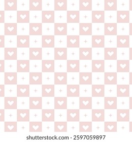 Checkerboard seamless pattern with hearts