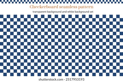 Checkerboard seamless pattern, set in blue with background transparency and white background