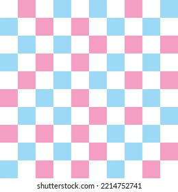 Checkerboard seamless pattern vector background in transgender pride flag - light blue, pink and white. Abstract geometric repeat texture wallpaper, modern trendy textile design for transgender