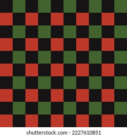 Checkerboard seamless pattern vector background in traditional African colors - black, red, green. Abstract geometric repeat texture wallpaper, textile design for Kwanzaa, Black History Month, Junetee