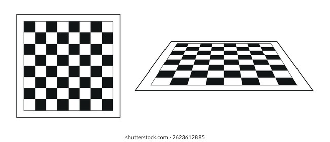 Checkerboard set. Chess board in perspective. Vector black illustration.