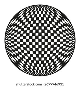 Patrón de esfera de tablero de ajedrez. Forma geométrica Abstractas. Ilusión de Vector óptico. Globo blanco negro.