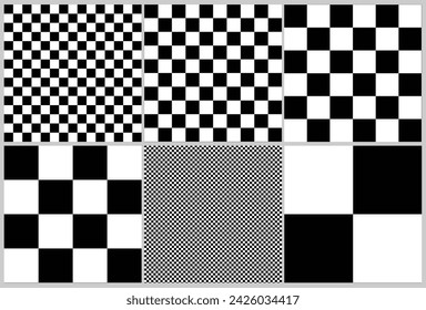 Checkerboard texture sets vector in different size. Pattern seamless background Black and White. svg
