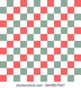 Checkerboard in traditional for Christmas retro green and red colour scheme vector seamless pattern. Geometric abstract background. Perfect for holiday wrapping paper, party decor, textiles, greeting
