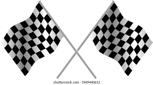 Checkered 3D crossed flag pair vector. Waving checker flags to crown a champion or the winner of a race set against a transparent background. Available in EPS10 and jpg.