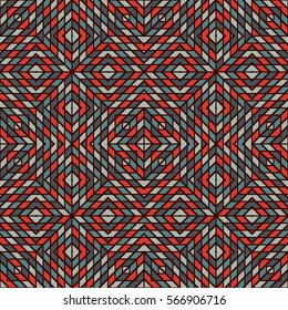 Checkered abstract background. Red and blue color diagonal square cell wallpaper. Seamless pattern with mosaic geometric ornament. Modern style surface texture. Vector illustration