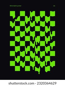 Checkered abstract neon green poster. fluid squares. Vector illustration.