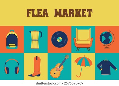 Checkered advertising template for flea market. Vector illustration for banner, poster, advertising booklet.