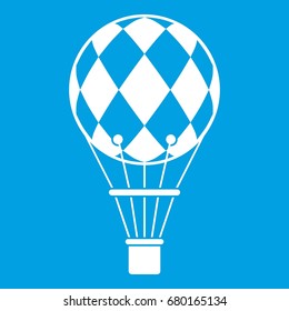 Checkered air balloon icon white isolated on blue background vector illustration