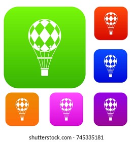 Checkered air balloon set icon color in flat style isolated on white. Collection sings vector illustration