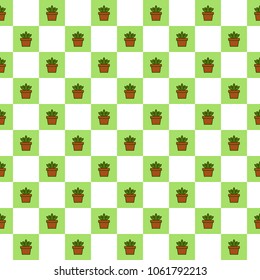 Checkered Aloe Vera Plant Seamless Pattern design