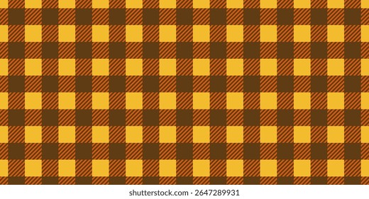 Checkered autumn picnic plaid background. Gingham pattern. Halloween or Thanksgiving Day print. Tablecloth, blanket, napkin or towel texture. Wrapping paper or textile design. Vector illustration.