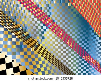 Checkered backdrop. Stairs, 3d, three dimensional pattern. Colorful vector background. Blue, red, black, yellow, colorful.