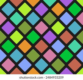 Checkered background of alternating squares different and random colors. Seamless repeat pattern.