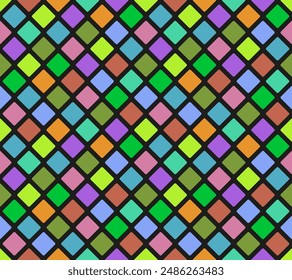 Checkered background of alternating squares different and random colors. Seamless repeat pattern.
